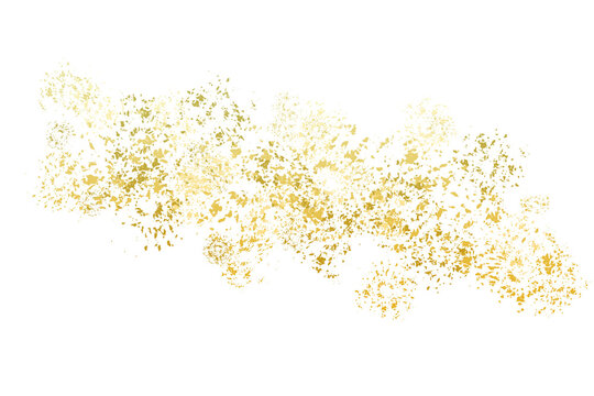 Shiny gold glitter. Pieces flakes of golden flakes shimmer, gold foil on vertical transparent background. Abstract png design element