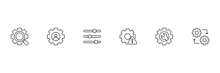Settings icon. Settings outline black icon. Contains options, configuration, maintenance, engineering, mechanism, customization, optimization. Vector illustration.