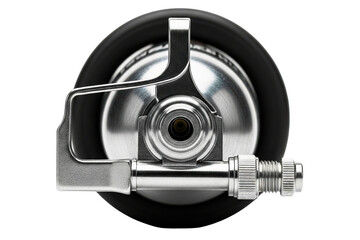 Top view of a stainless steel draft beer keg tap coupler isolated on a transparent background