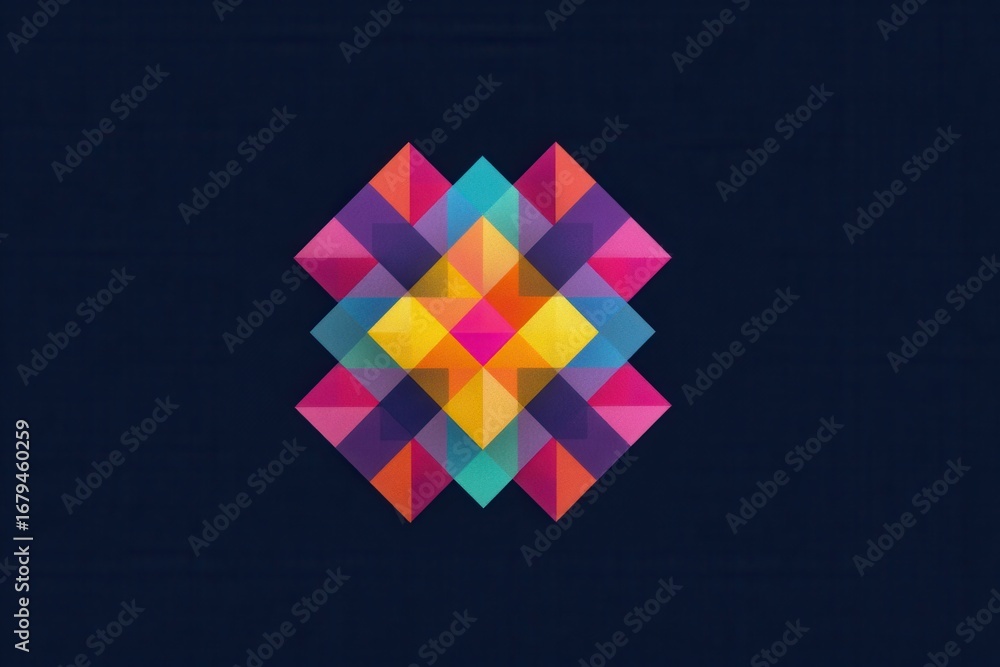 Poster abstract geometric colorful pattern with symmetry on dark background