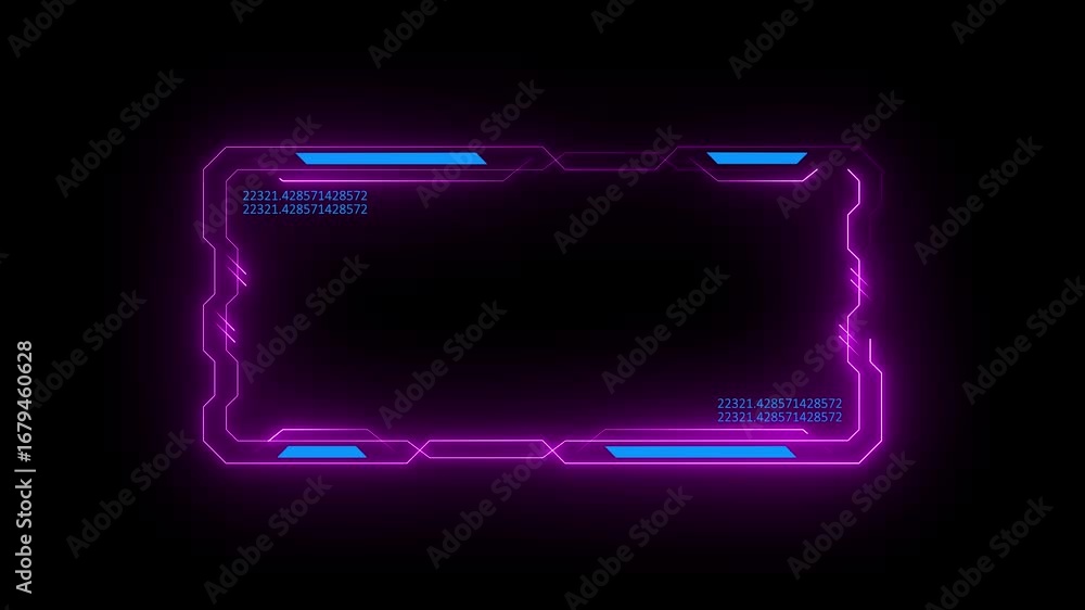 Poster glowing neon technology hud animation with number, futuristic display, hologram button. neon pink fr