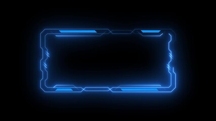 Glowing neon technology HUD animation, futuristic display, hologram button. Neon blue frame with moving lines on a transparent background in a seamless loop. - Powered by Adobe