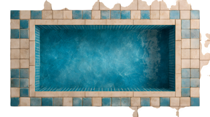 Empty swimming pool top view, isolated on transparent background