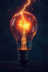 Lightning Strikes Lightbulb A Dramatic Image of Sudden Inspiration and Innovative Energy