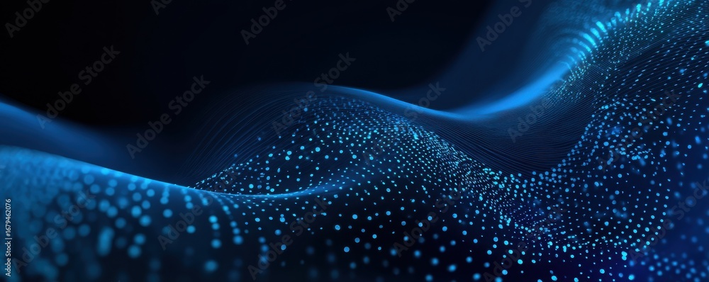 Aufkleber abstract blue background with glowing dots and smooth flowing wave patterns