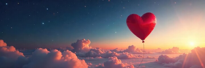 Fototapeta premium Lonely Heart-Shaped Balloon Floating Away A Symbol of Searching for Love and Companionship in a Vast Empty Space