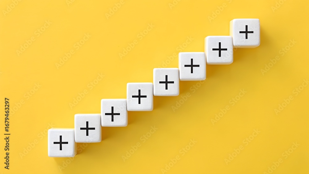 Poster positive path – addition symbolism and sequential logic concept, education, conceptual, strategy, ab