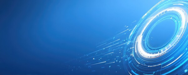Futuristic blue digital interface with glowing circular elements and gradient background
