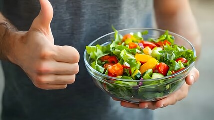 Delicious Healthy Vegetable Salad in Glass Bowl Thumbs Up