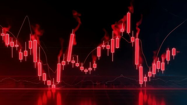 Red Japanese candlesticks forming a downward stock market trend