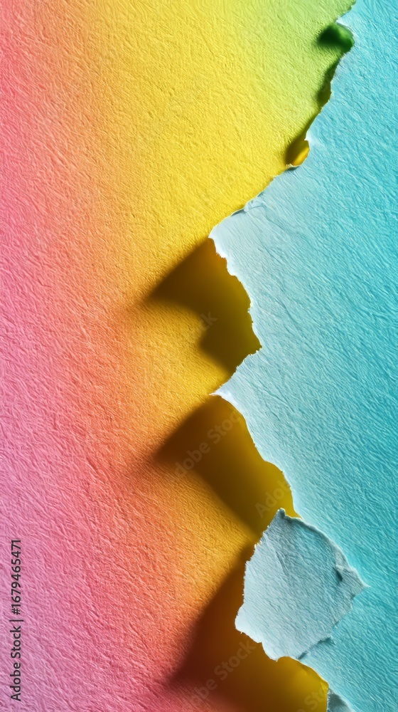 Poster vibrant layers of torn paper a textured abstract display of color and form a captivating visual comp