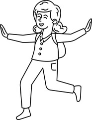 Happy girl student black-and-white vector illustration