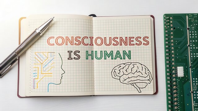 Concept of Consciousness and Human Connection Illustrated in Notebook
