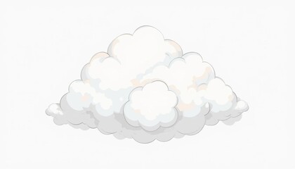 Illustration of a fluffy white cloud against a plain white background in a cartoon style