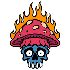Mushroom skull hand drawing style