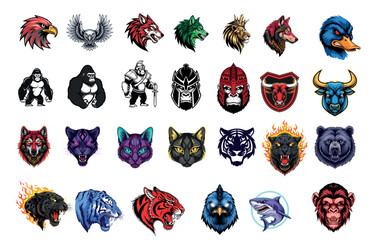 Collection of fierce animal mascots for a gaming e-sport team logo or emblem set