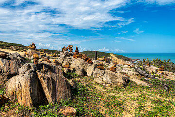 Trail along the coast and beaches from Jericoacoara to Pedra Furada in Ceara State, Brazil.