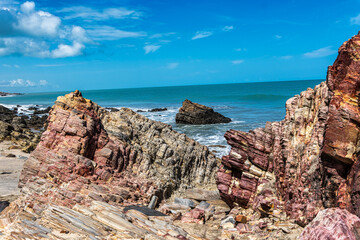 Trail along the coast and beaches from Jericoacoara to Pedra Furada in Ceara State, Brazil.