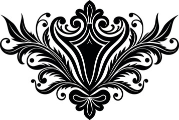 Vector art of black symmetrical damask flourish