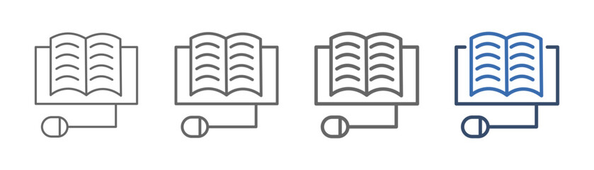 
outline icon set of digital literacy with book and computer design
