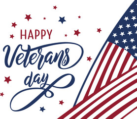 Vector art of happy veterans day text with american flag and stars