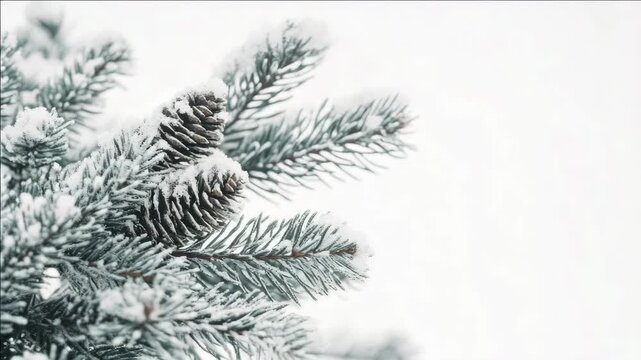 A festive evergreen pine tree decorated with snow during the Christmas season.