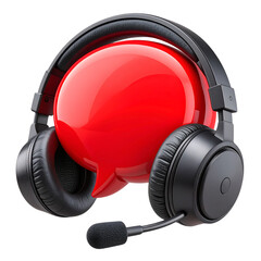 3D Red Communication Bubble with Headset in Glossy Style, Transparent PNG Background