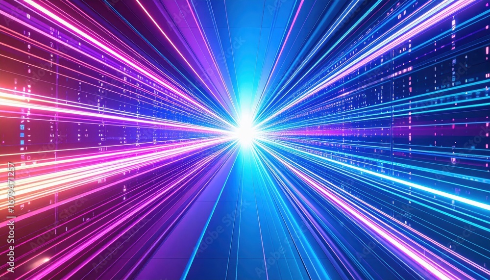 Poster a vibrant burst of light and color radiates outward, creating a dynamic effect reminiscent of digita