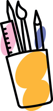 Pencil-box with school stationery vector illustration