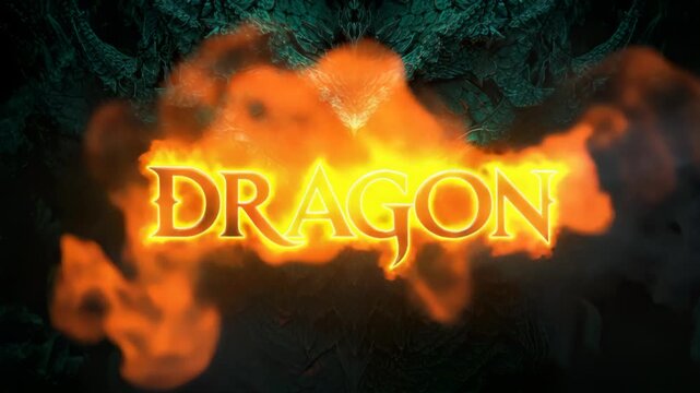 Fiery 'DRAGON' Text Flickers on Scaled Backdrop