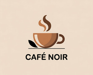 Cafe Noir Coffee Cup Logo with Steam and Leaf graphic