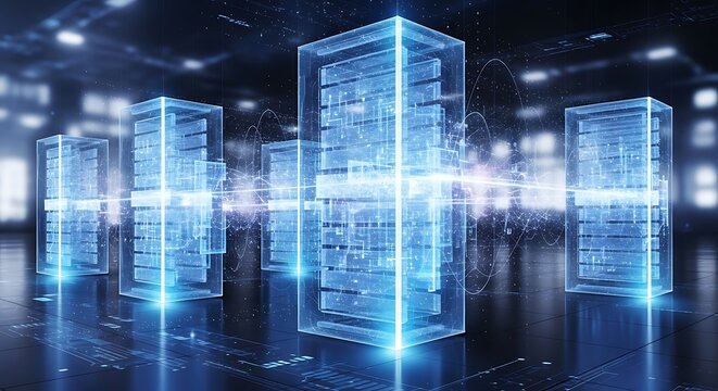 Data Center Technology, Server Racks, Digital Interface.