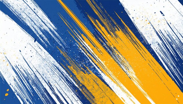 dynamic abstract paint streaks in blue and yellow with splattered texture for modern background or digital design accent