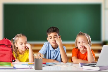 Concept of education. School child in class.