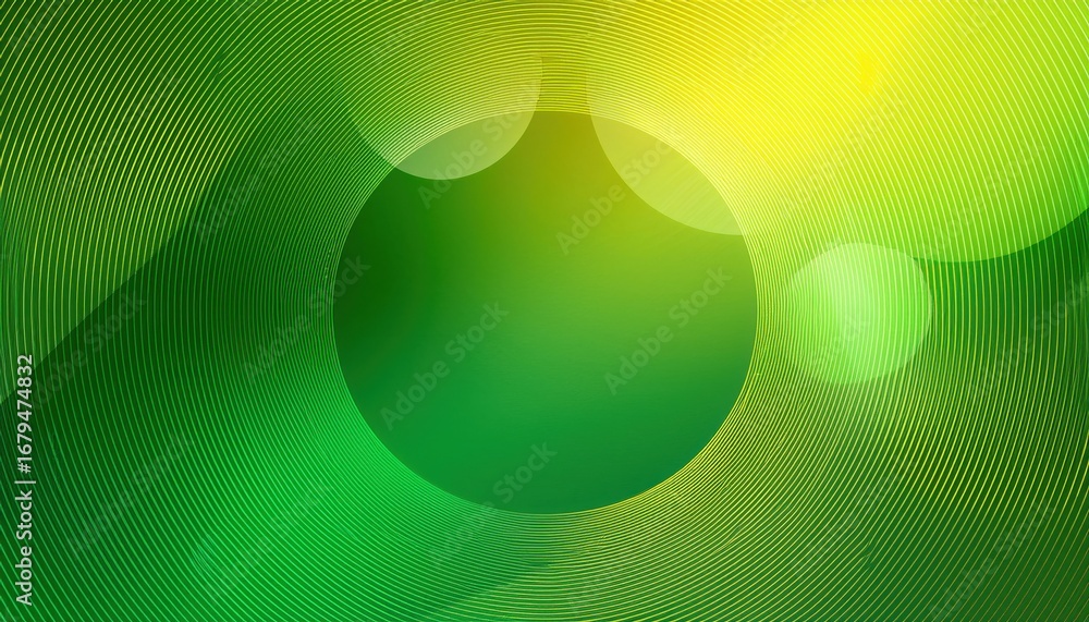 Poster vibrant green and yellow curved line pattern with abstract circular waves for modern digital backgro