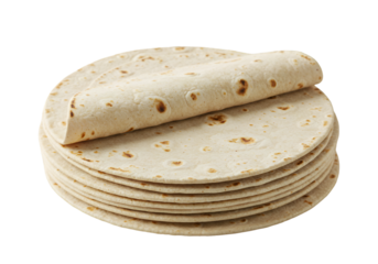 Stack of folded tortillas isolated on transparent background
