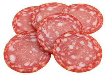 Sliced salami pieces isolated on transparent background
