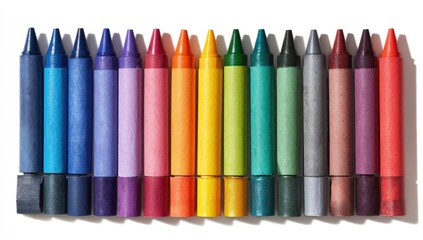 Row of colorful crayons in various hues