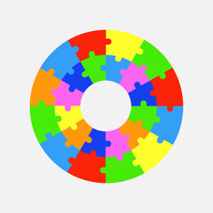 Fototapeta premium Colorful circular puzzle frame. Vector isolated on white background. 