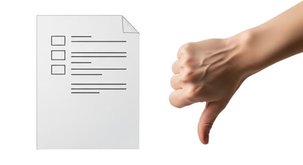 Isolated Thumbs Down with Checklist