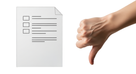 Isolated Thumbs Down with Checklist