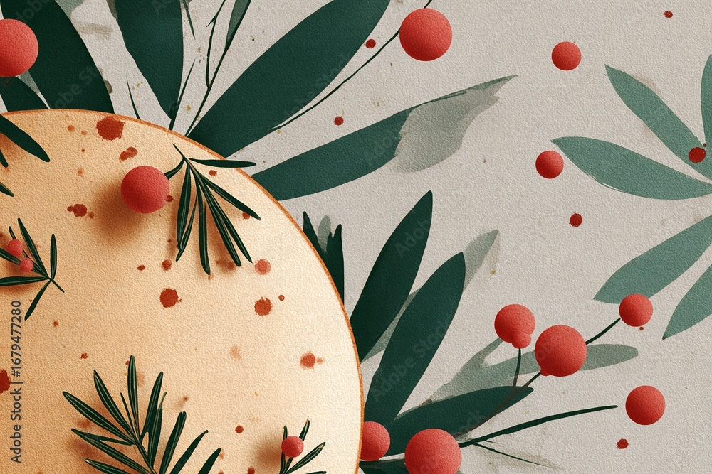 Poster vibrant artwork featuring botanical elements and circular shapes set against a textured background i