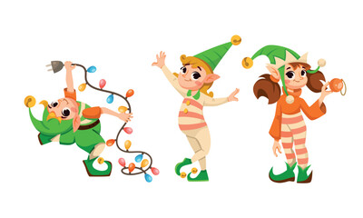 Christmas elves joyfully prepare for the holiday, making decorations and gifts to spread cheer