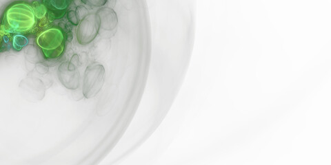 Organische grün leuchtende Zellstruktur, blasenförmige Viren & Bakterien in mikroskopischen Detailaufnahmen für Forschung & Wissenschaft, Biologie, Gesundheit, Infektion, Immunsystem, Medizin