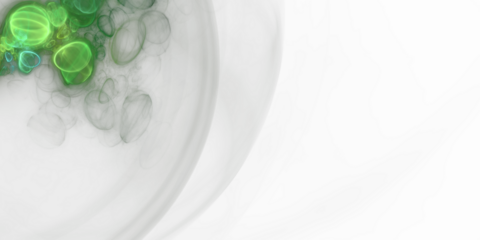 Organische grün leuchtende Zellstruktur, blasenförmige Viren & Bakterien in mikroskopischen Detailaufnahmen für Forschung & Wissenschaft, Biologie, Gesundheit, Infektion, Immunsystem, Medizin