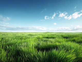 Fototapeta premium Vast Green Field Under Blue Sky with Clouds