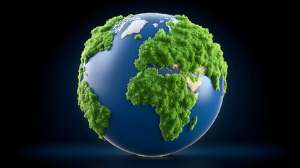 3D illustration of a globe covered in lush green foliage, symbolizing environmental awareness and sustainability, highlighting the importance of nature conservation and ecological balance
