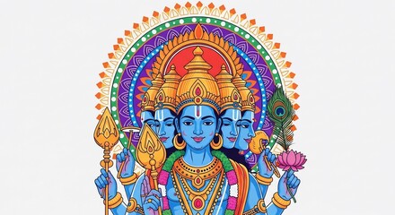 Multi-Headed Hindu Deity Image.
