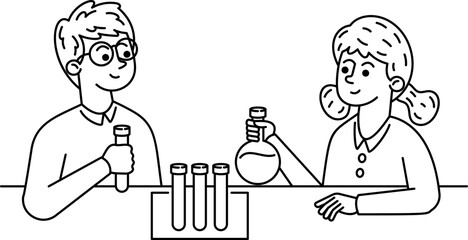 Students at chemistry lesson black-and-white