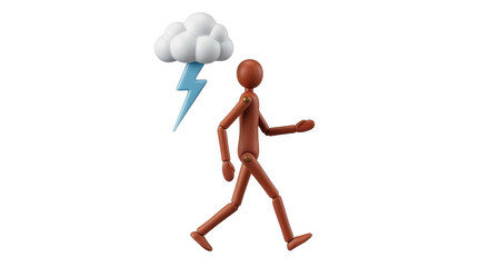 Isolated Mannequin Walking in Thunderstorm